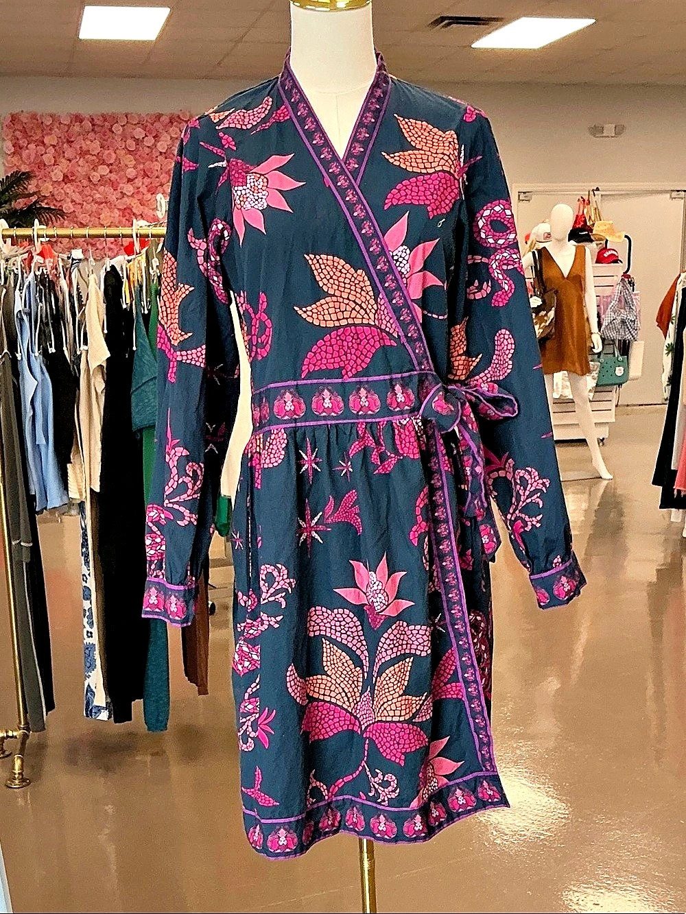 Garden Mix Print Long Sleeve Wrap Dress Midi Dress